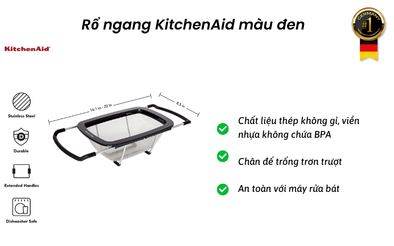 Rổ ngang KitchenAid màu đen nội địa Đức