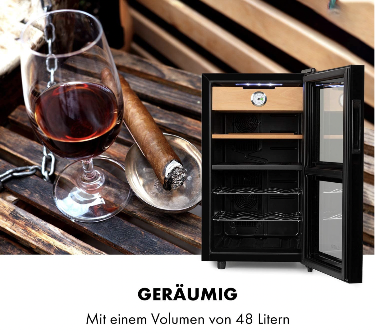 Tủ bảo quản tích hợp Cigar và rượu vang Klarstein 48l