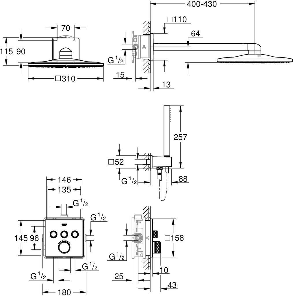 Sen âm tường Grohe 34706000 bát vuông