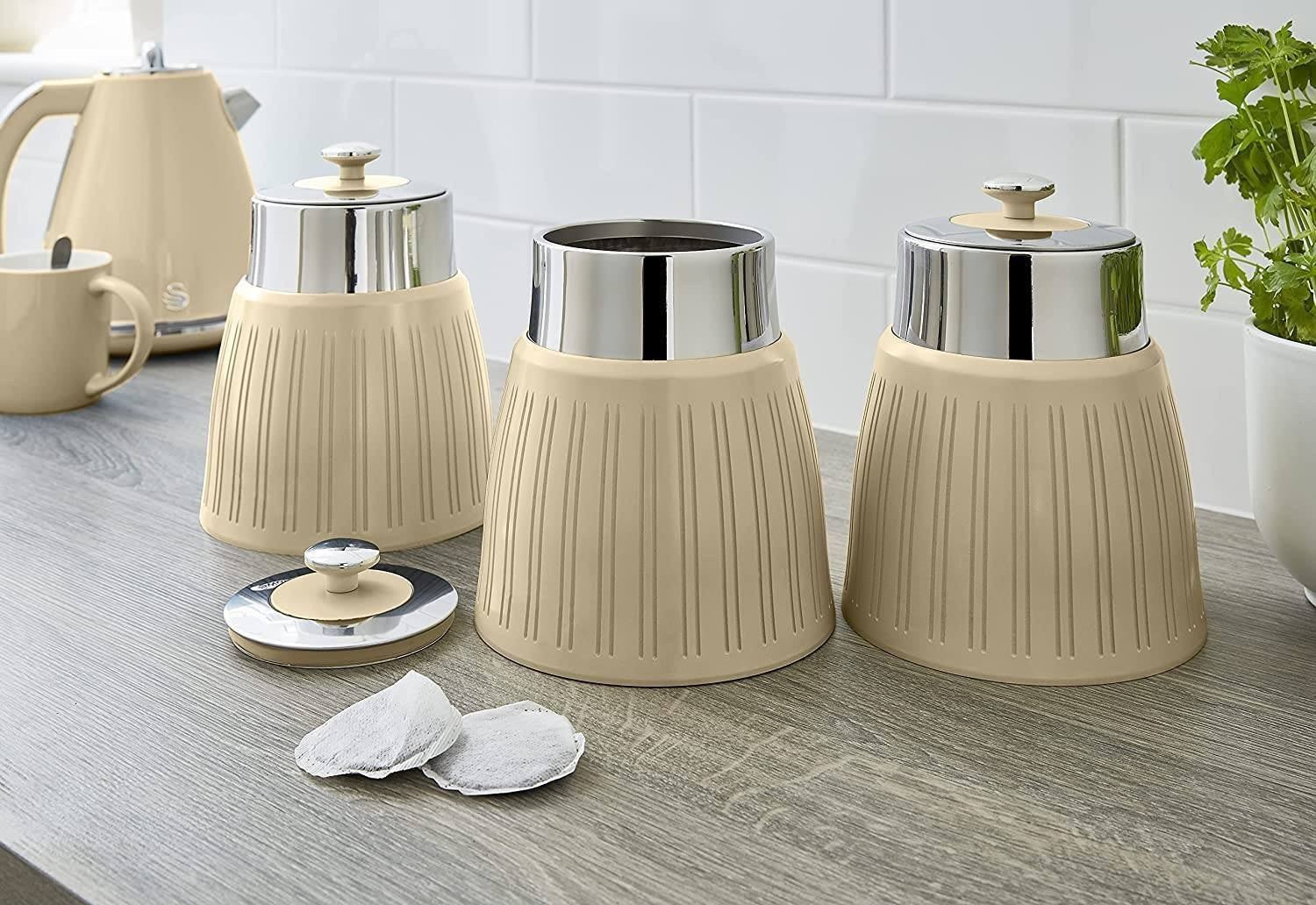 Sét hộp Swan Retro màu kem mẫu mới 2021 giữ cho trà, cà phê và đường của bạn luôn tươi mới