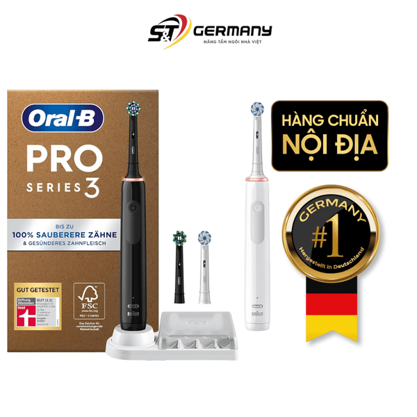 Set 2 bàn chải điện ORAL-B Pro Series 3 3000 Plus màu đen và trắng (kèm 2 đầu bàn chải thay thế)