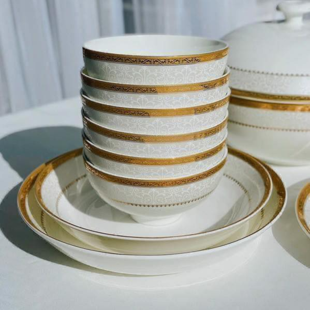 Set bát sứ Imperial 50 món hoa văn viền vàng hoàng gia Anh
