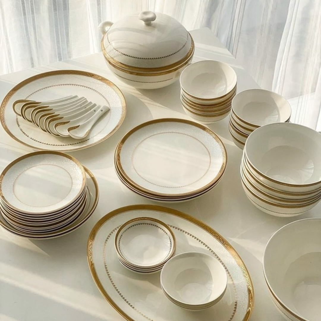 Set bát sứ Imperial 50 món hoa văn viền vàng hoàng gia Anh