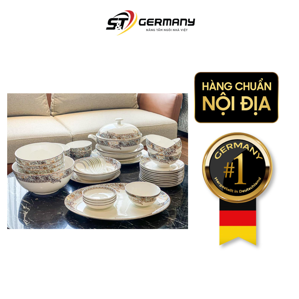 Set bát sứ Imperial 50 món xanh ngọc dây vàng