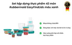 Sét hộp đựng thực phẩm 42 món Rubbermaid EasyFindLids màu Xanh Skylight - Made in USA