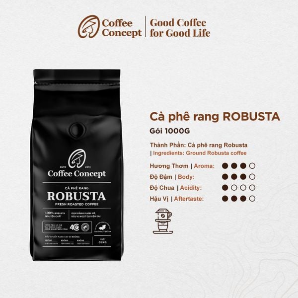  Cà phê rang ROBUSTA gói 1000G (dùng cho kinh doanh) 