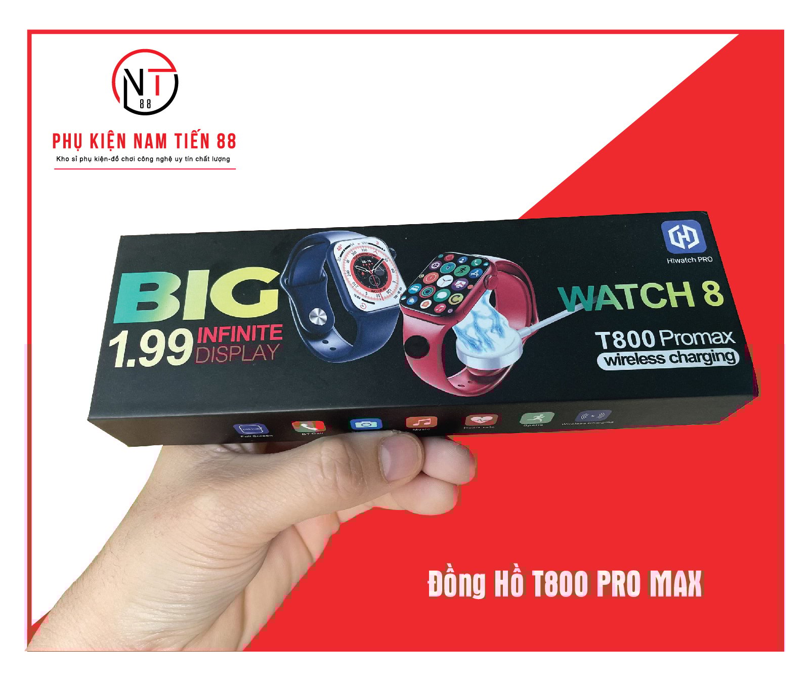 Đồng hồ T800 Pro Max 199 inch sạc không dây Đồng hồ thông minh nghe
