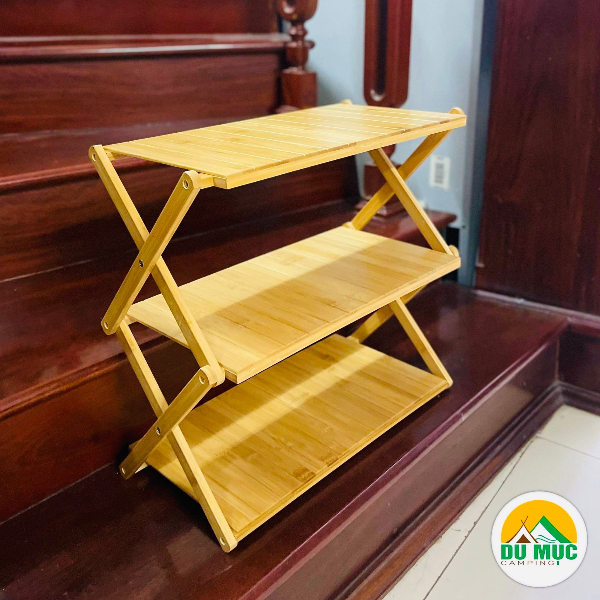 Kệ gỗ tre cao cấp 3, 4 tầng gấp gọn – Du mục Camping
