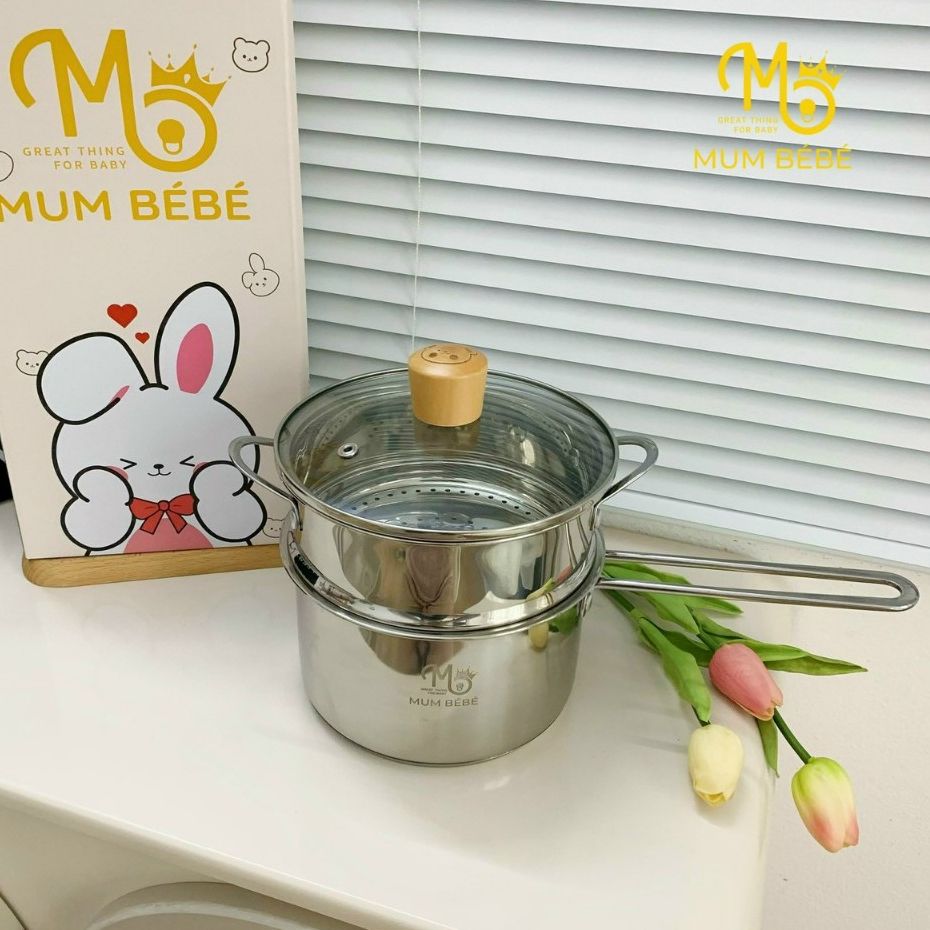  Quánh Bột Inox Mumbebe 16cm (kèm xửng) 