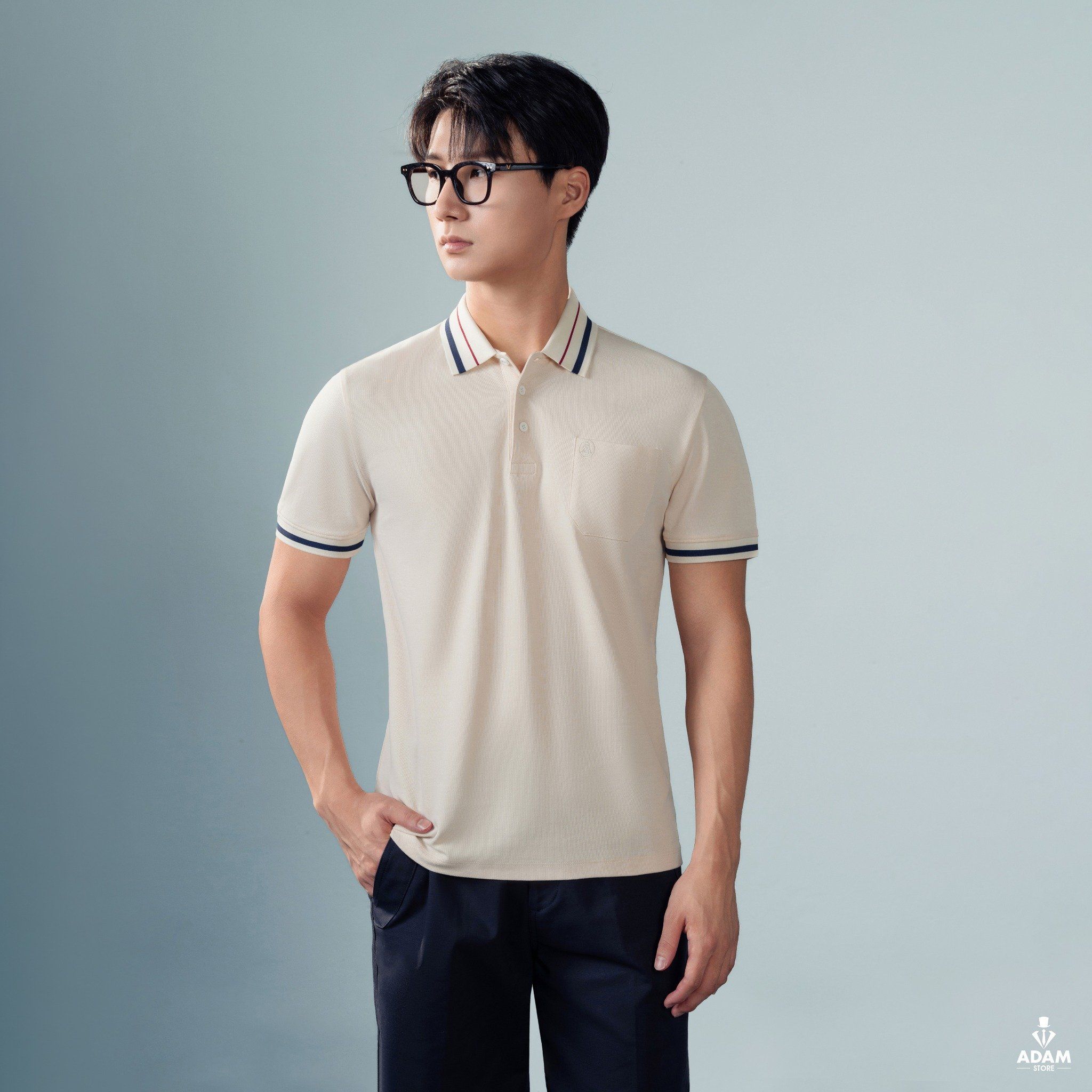  Áo polo ngắn tay be họa tiết cổ kẻ đen - AP181BE - 48 