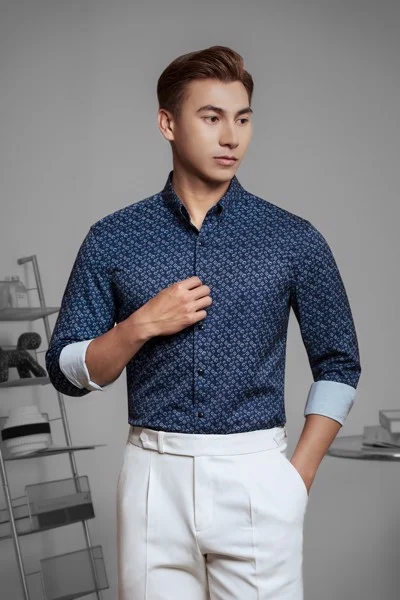  Sơ mi xanh tt họa tiết - SMC114 - 50 