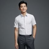  Áo sơ mi cộc tay hoạ tiết, (Trắng, 39) 