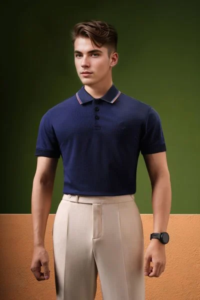  Áo polo xanh họa tiết cổ viền cam - AP148X 