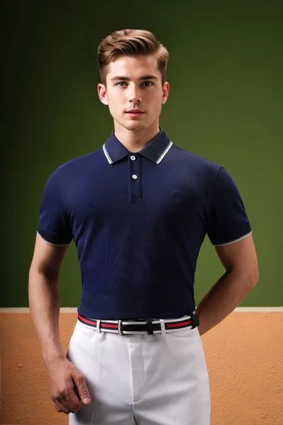  Áo polo xanh họa tiết cổ viền trắng - AP152X 