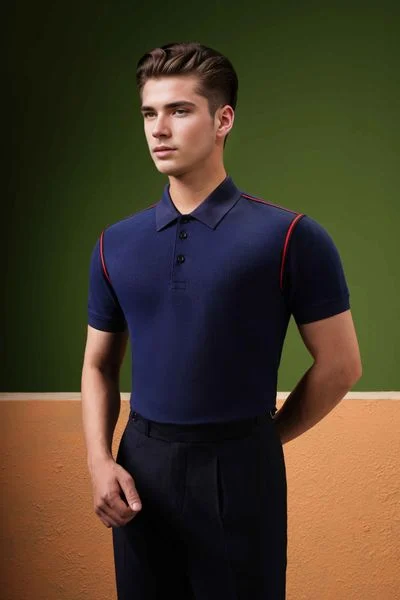  Áo polo xanh viền vai đỏ - AP172X - 48 