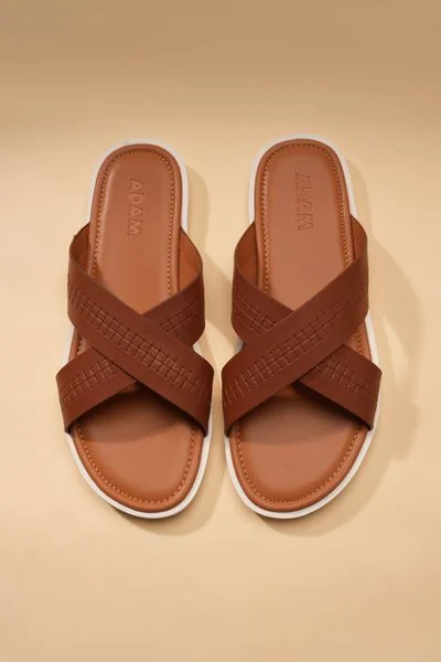  Dép quai chéo nâu đế trắng - DAD007N - 39 