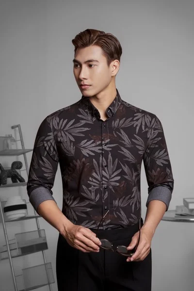  Sơ mi đen họa tiết lá - SMC105 - 50 