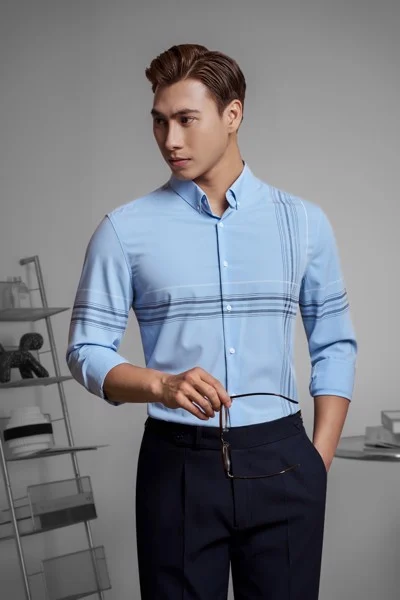  Sơ mi xanh sáng kẻ - SMC113 - 50 