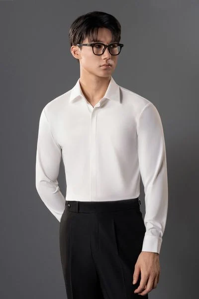  Sơ mi trắng trơn vân vuông - SMC159T - 48 