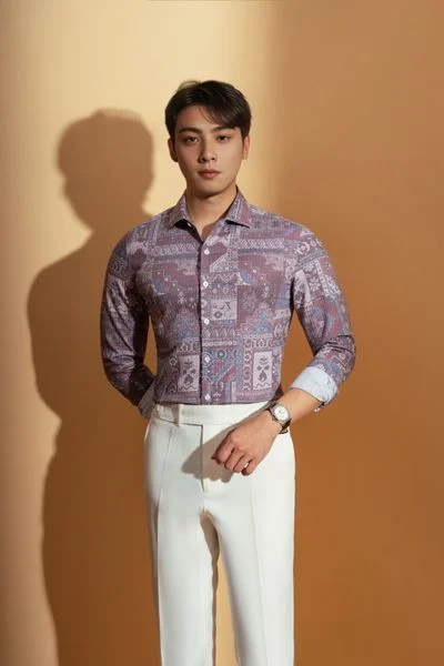  Sơ mi đỏ nhạt họa tiết - SMC149 - 48 