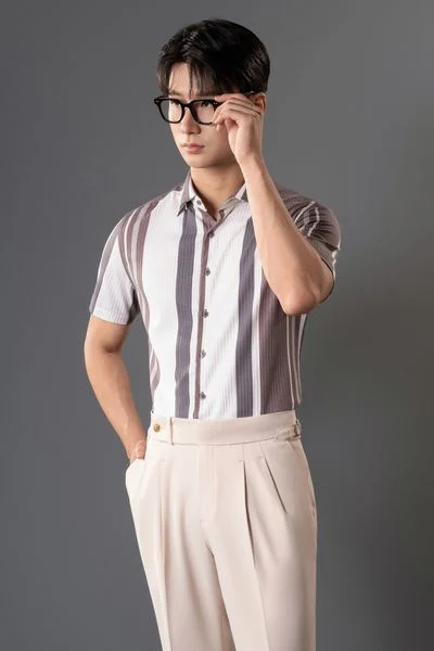  Sơ mi CT24 nâu sọc trắng ghi - SNC014 - 48 