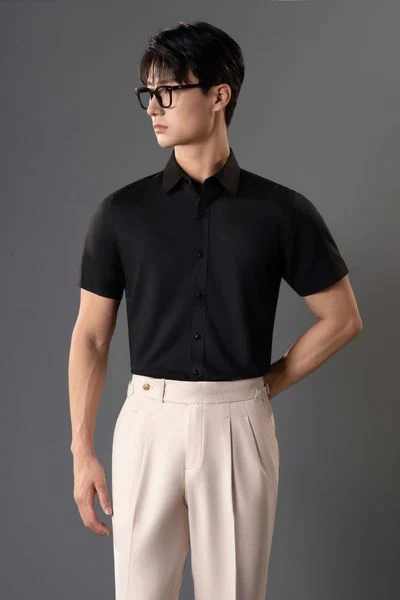  Sơ mi CT24 đen trơn - SNC018D - 48 