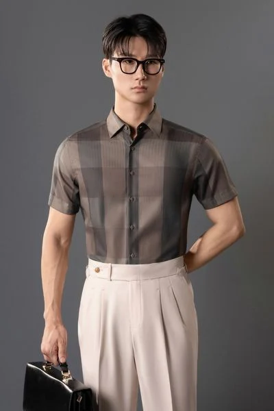  Sơ mi CT24 nâu sọc chìm - SNC021 - 48 