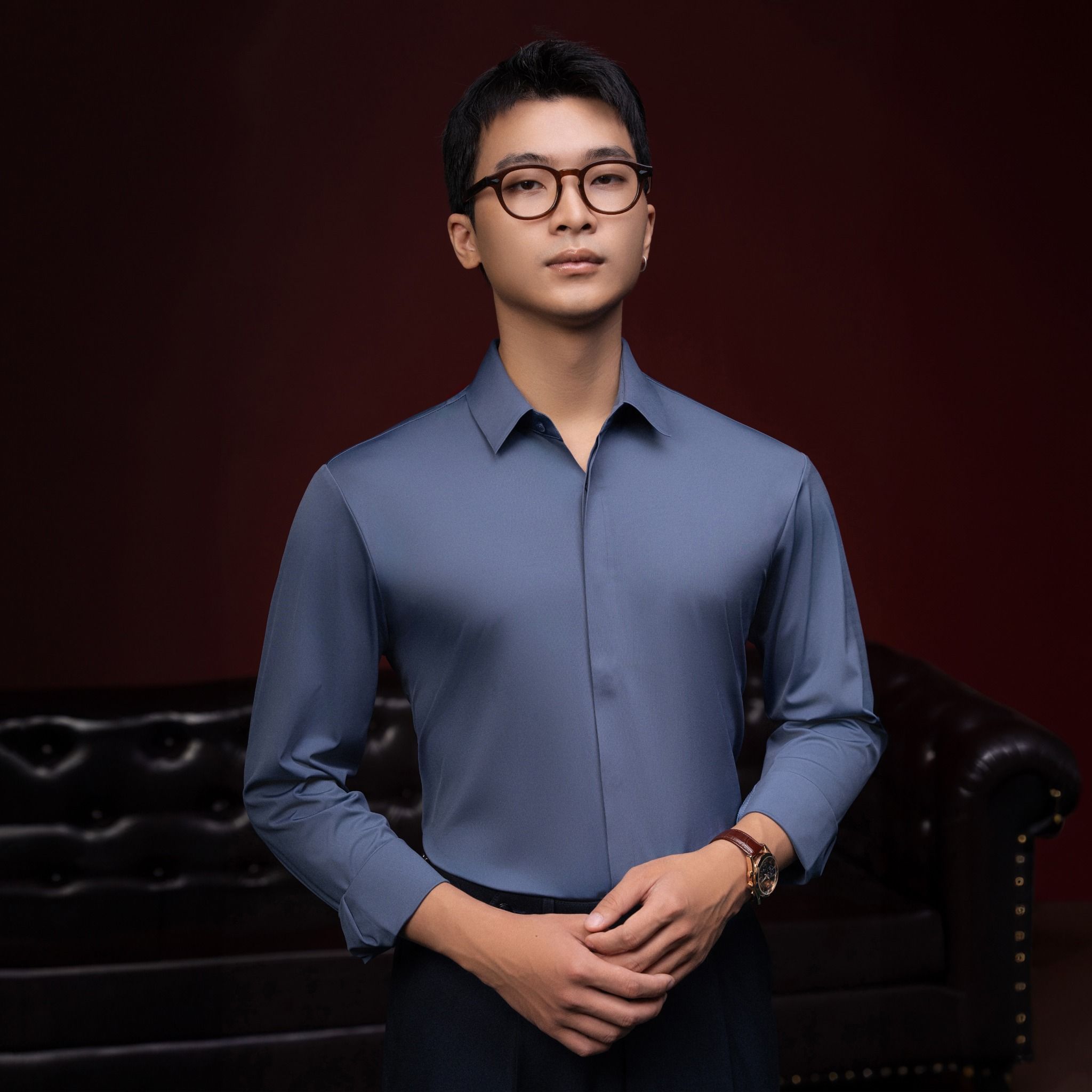  Sơ mi trơn xanh ghi 