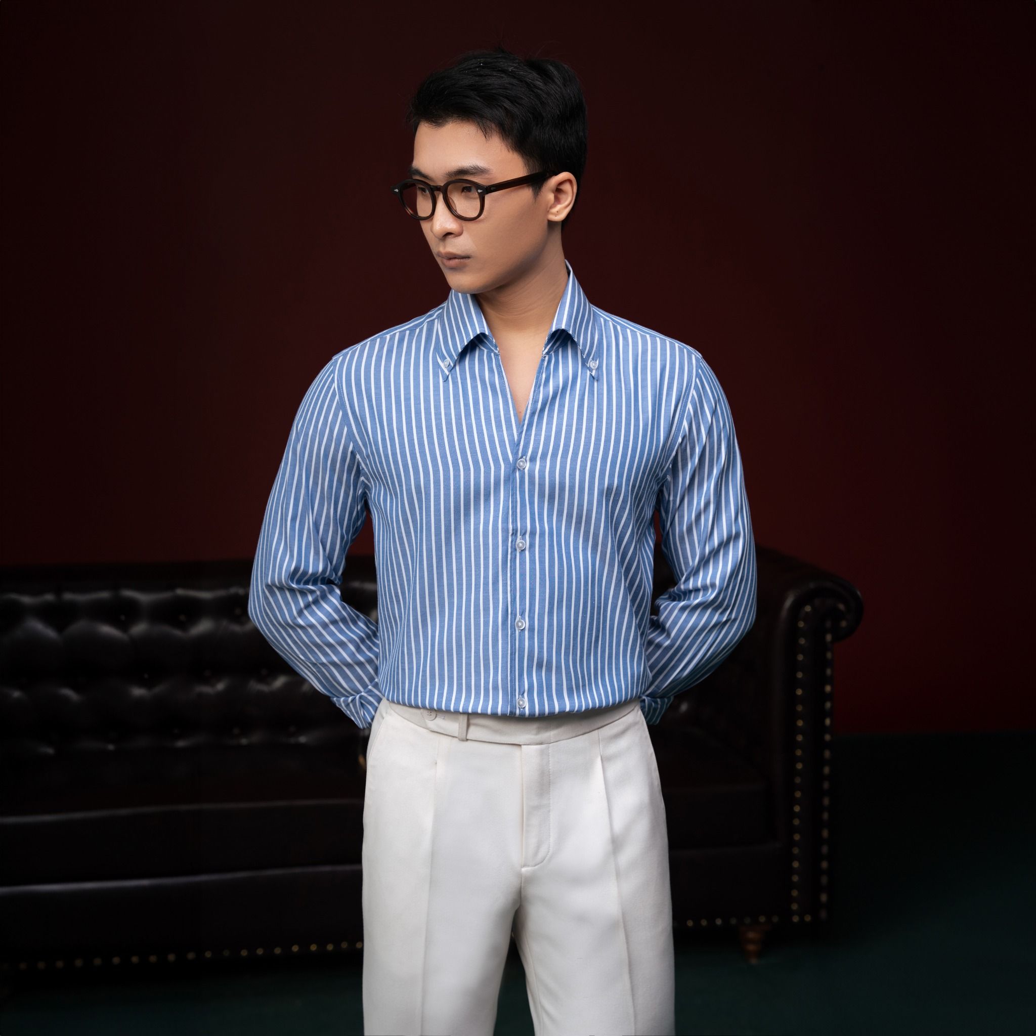  Sơ mi kẻ xanh nhạt - SMC122XN 