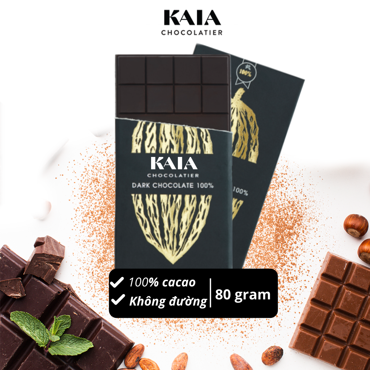  Extreme Dark Chocolate 100% cacao sugar free – 80g 