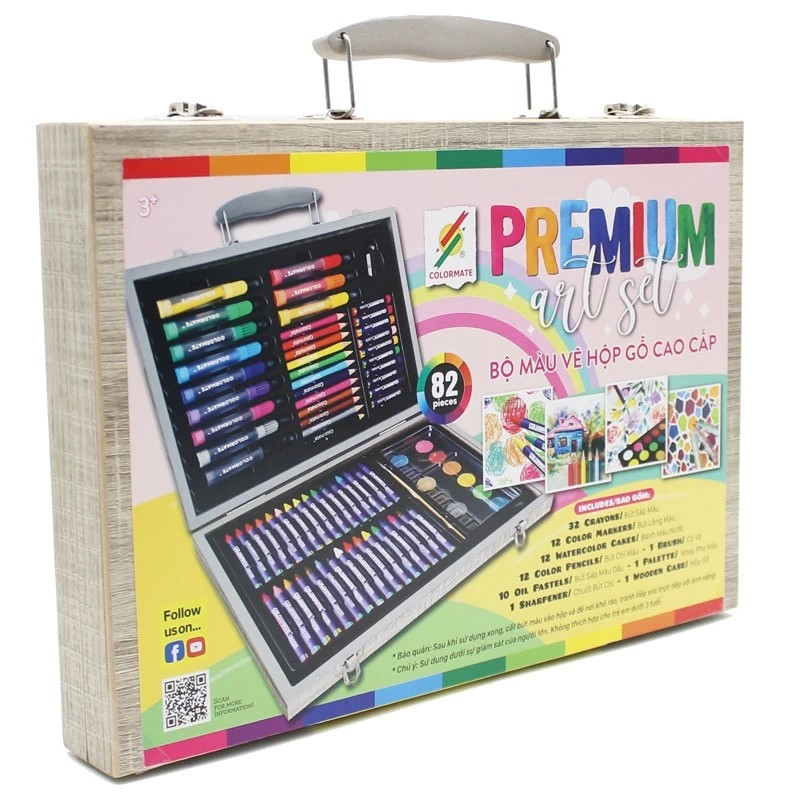 Bộ Màu Vẽ Hộp Gỗ Cao Cấp Premium Art Set - Colormate MS-82WP (82 Chi Tiết)