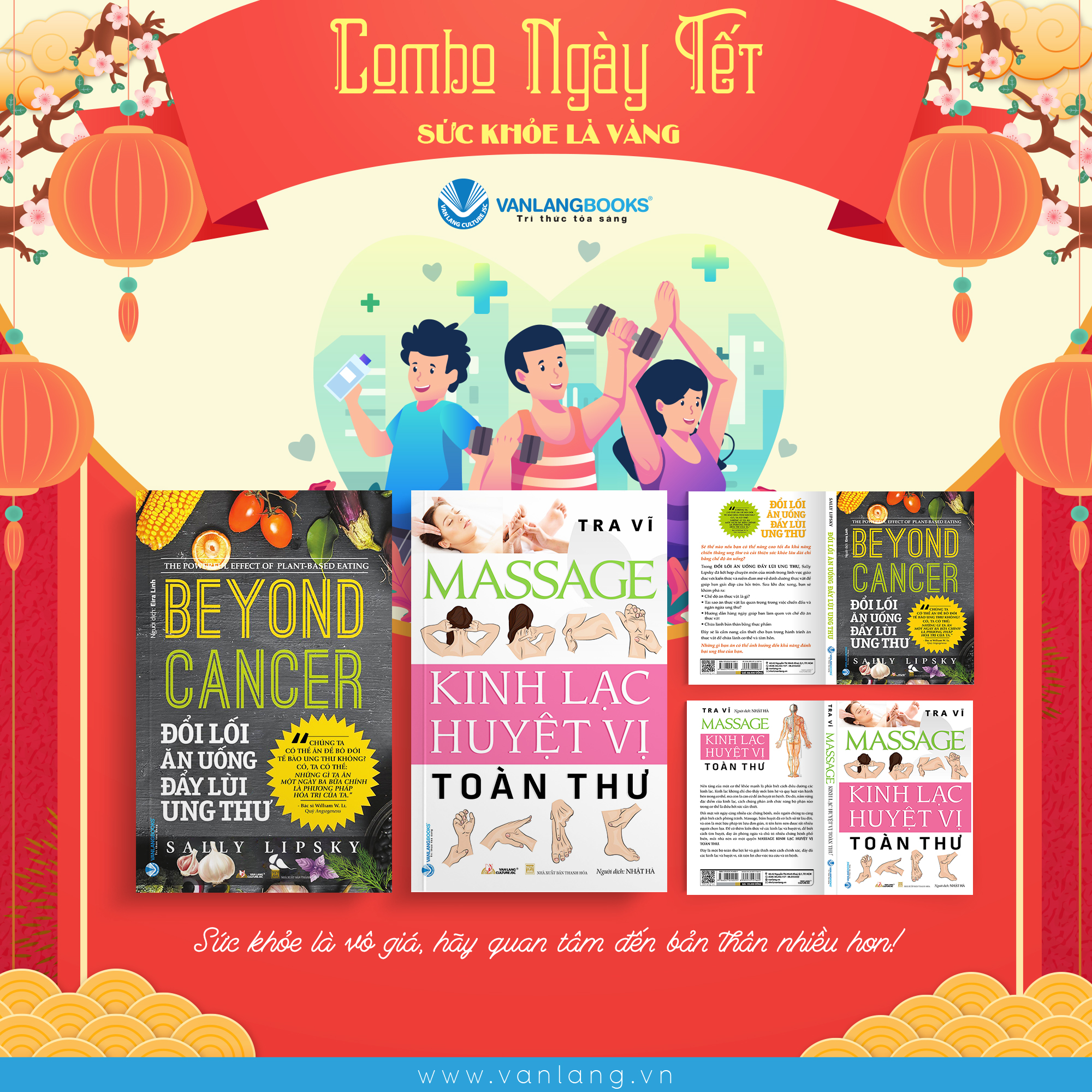 Combo Sức khỏe – Sách “Đổi lối ăn uống đẩy lùi ung thư” và sách “Massage Kinh Lạc Huyệt Vị Toàn Thư” Vanlangbooks