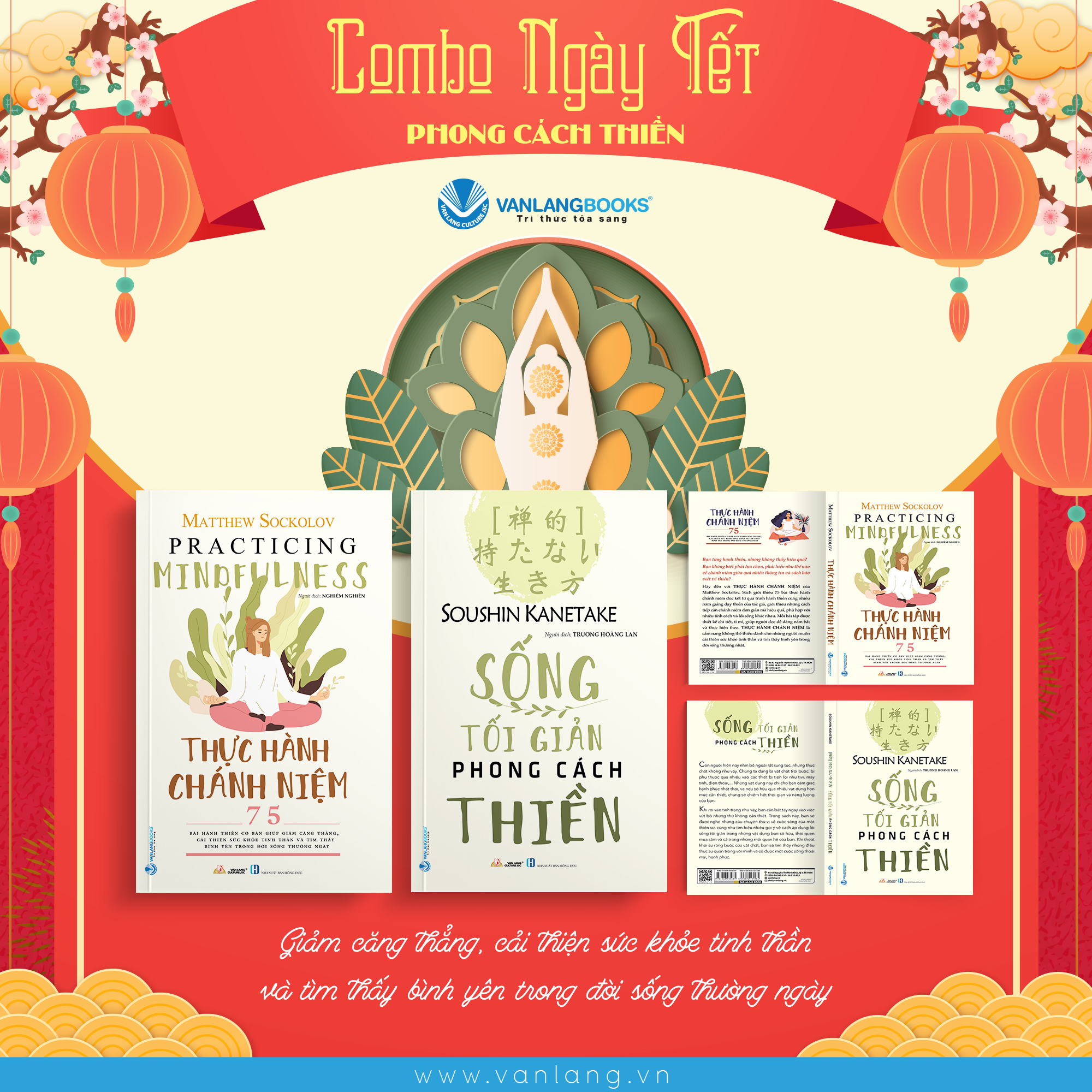 Combo Thiền – Sách “Thực hành chánh niệm” và sách “Sống tối giản phong cách thiền” Vanlangbooks