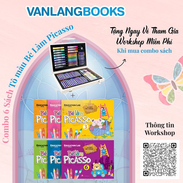 Combo 6 cuốn tô màu Bé làm picasso x Bộ màu vẽ hộp gỗ cao cấp M82 - Vanlangbooks