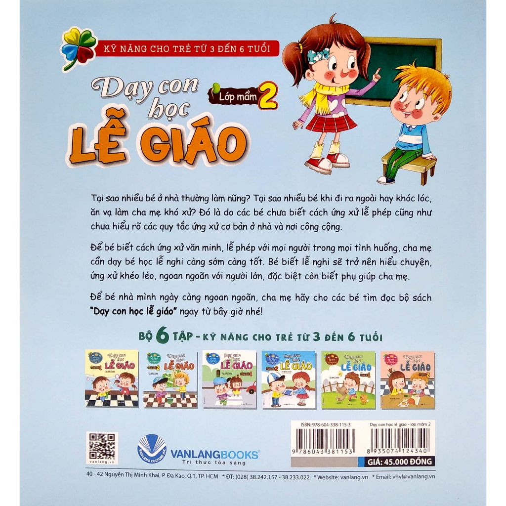 Sách Kỹ Năng Cho Trẻ Từ 3 Đến 6 Tuổi - Dạy Con Học Lễ Giáo - Lớp Mầm 2 (Tái Bản) - Vanlangbooks