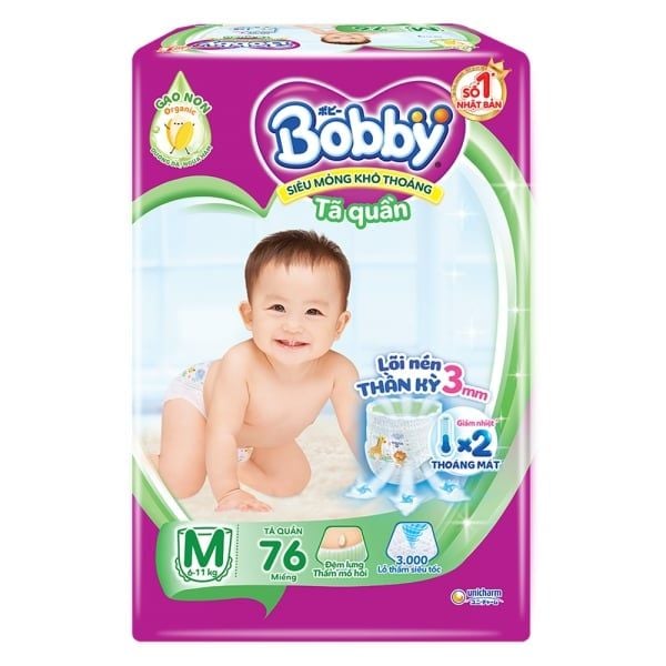  Bỉm tã quần Bobby size M76 miếng 
