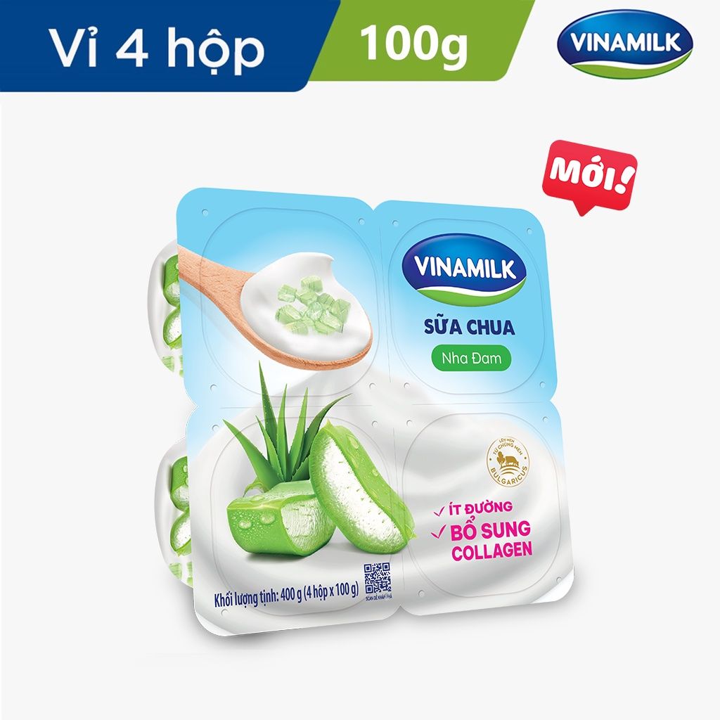  Lốc Sữa Chua Ăn Vinamilk Nha Đam It Đường 100g 