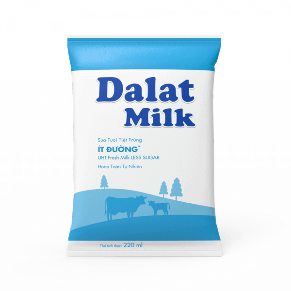  Bịch Sữa Tươi Tiệt Trùng Dalat Milk Ít Đường 220ml 