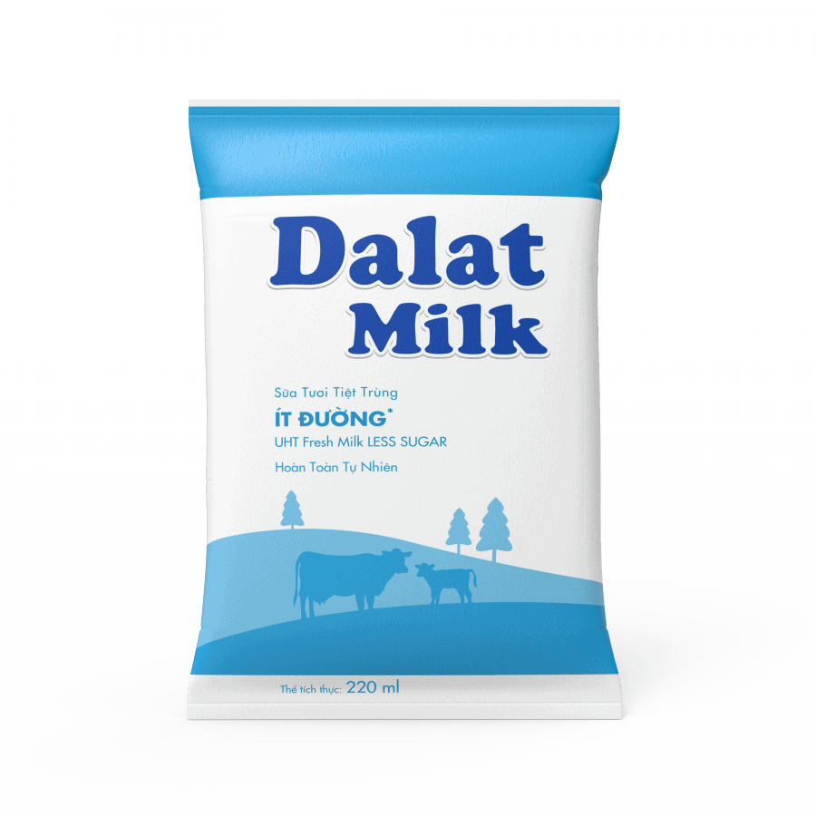  Bịch Sữa Tươi Tiệt Trùng Dalat Milk Ít Đường 220ml 