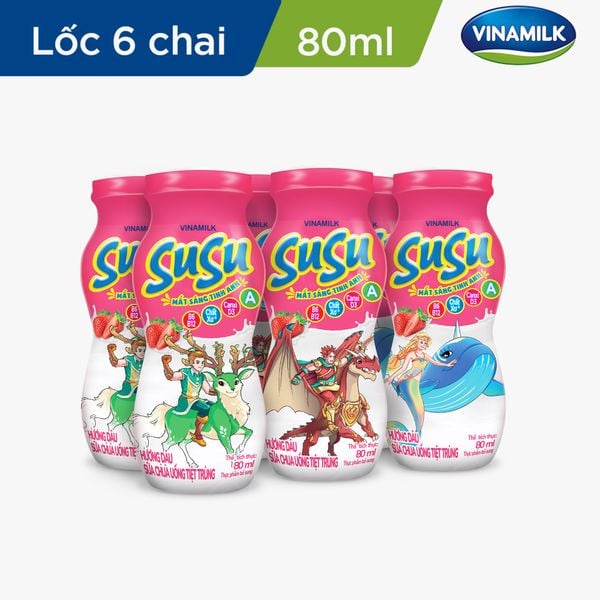  Lốc 6 Chai Sữa Chua Uống Vinamilk Susu Dâu 80ml 
