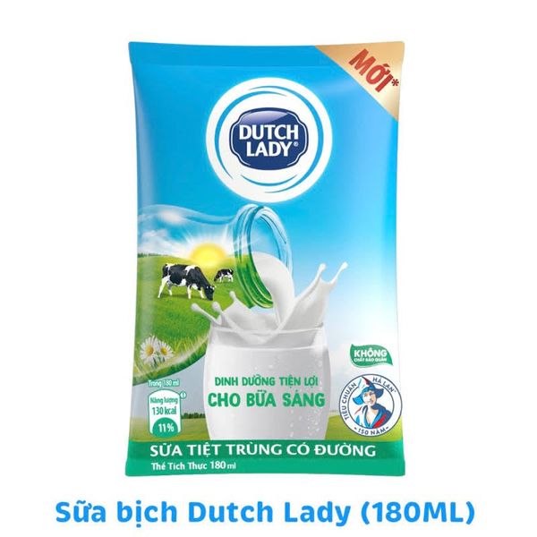  Bịch Sữa Tươi Tiệt Trùng Hà Lan Có Đường 180ml 