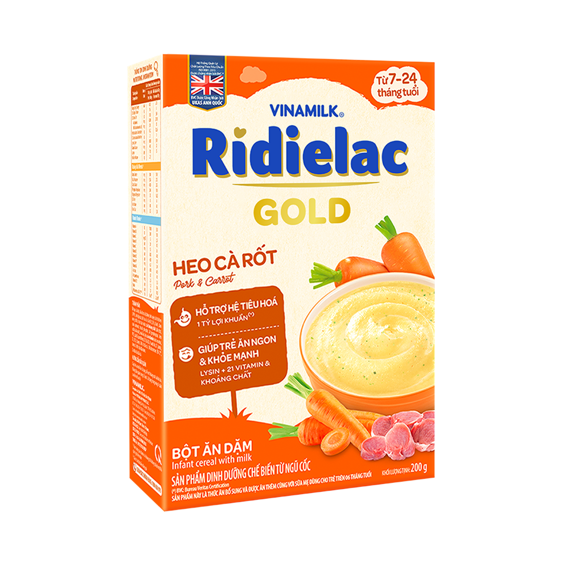  Bột Ăn Dặm RiDielac Gold Heo Cà Rốt  - Hộp Giấy 200g 
