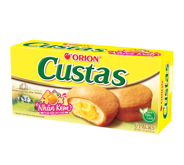  Bánh Bông Lan Orion Custas Nhân Kem Trứng  Hộp 6P 