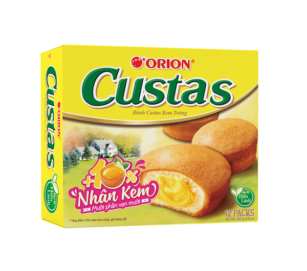  Bánh Bông Lan Orion Custas Nhân Kem Trứng  Hộp 12P 