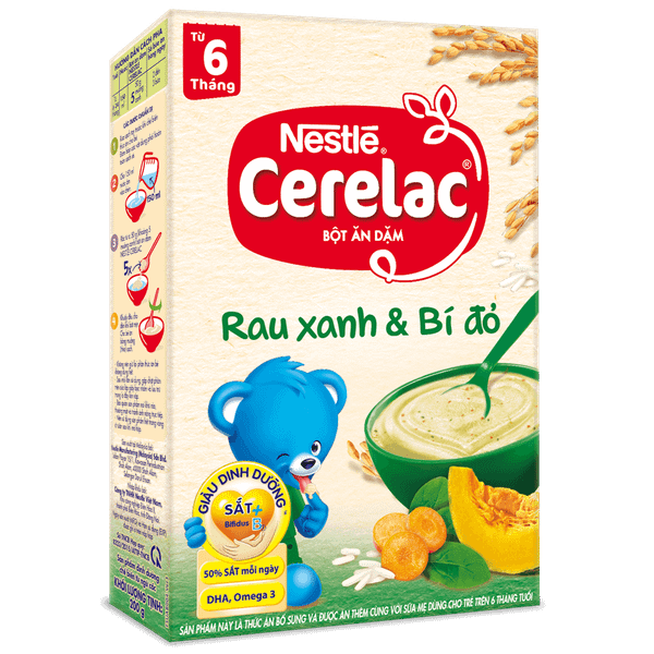  Bột Ăn Dặm Nestle Cerelac Rau Xanh và Bí Đỏ 200g 