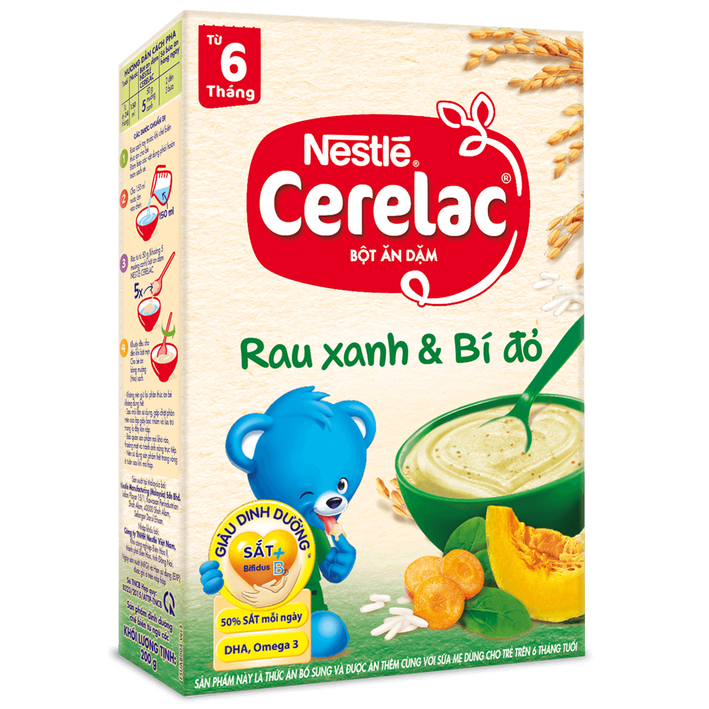  Bột Ăn Dặm Nestle Cerelac Rau Xanh và Bí Đỏ 200g 