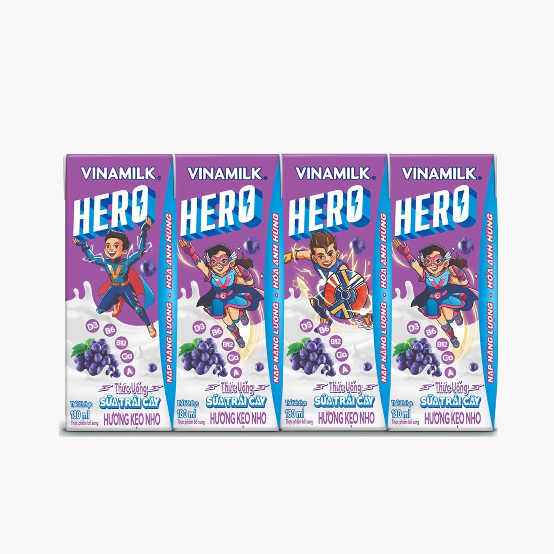 Lốc Sữa Uống Trái Cây Vinamilk Hero Kẹo Nho 180ml 