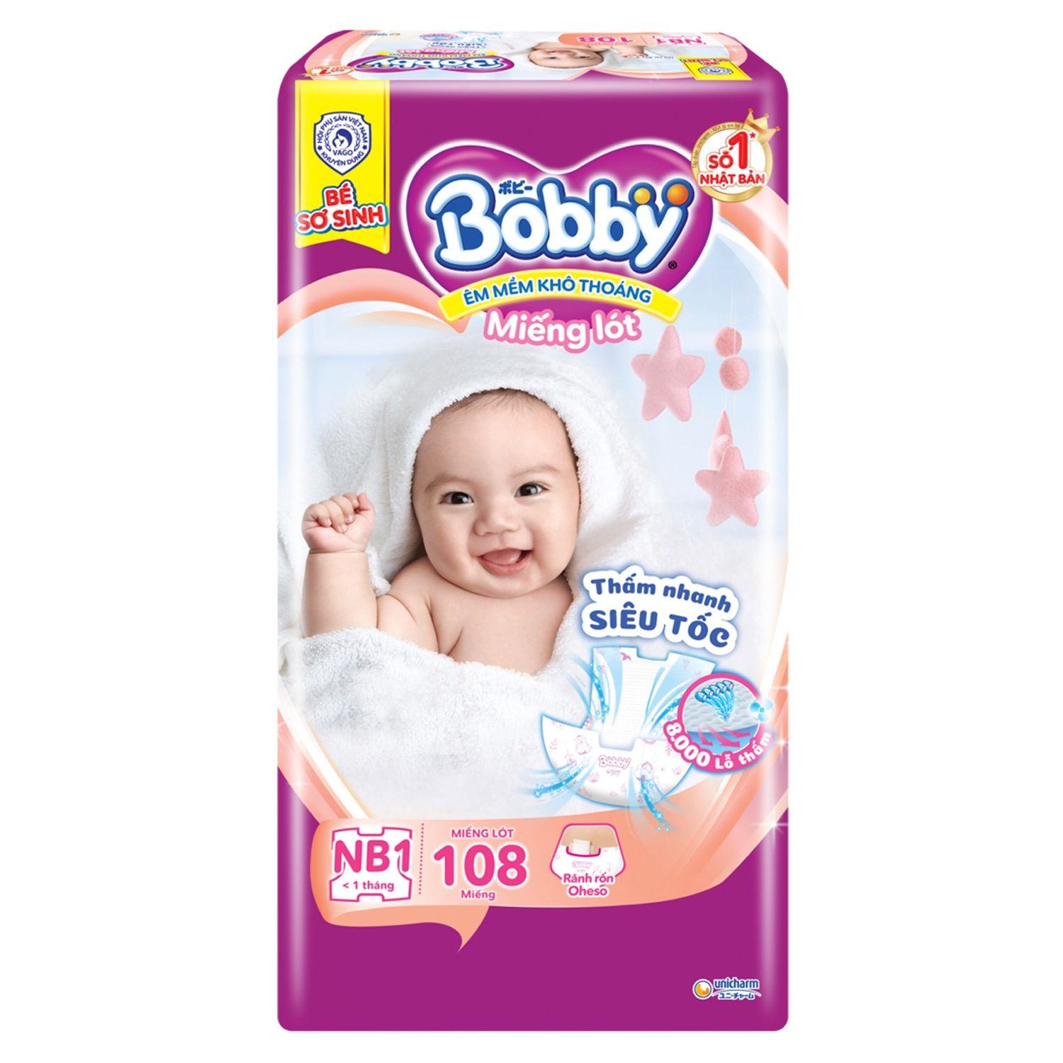 Bỉm Tã Dán Sơ Sinh Bobby Size S 54 Miếng 