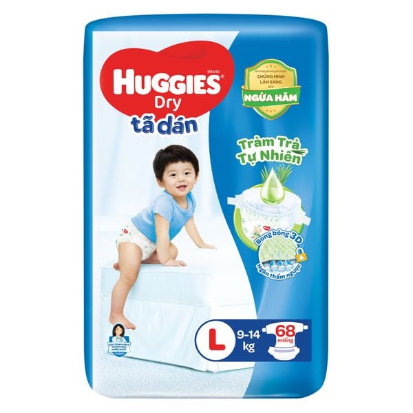  Bỉm Tã Dán Huggies Dry Size L 68 Miếng 