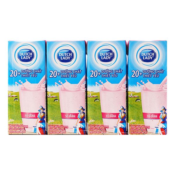  Lốc Sữa Tươi Tiệt Trùng Cô Gái Hà Lan Dâu 180ml 